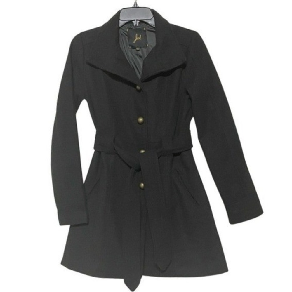 Jack by BB Dakota Trench‎ Coat Wool Blend Black Belted Womens Sm Winter Business